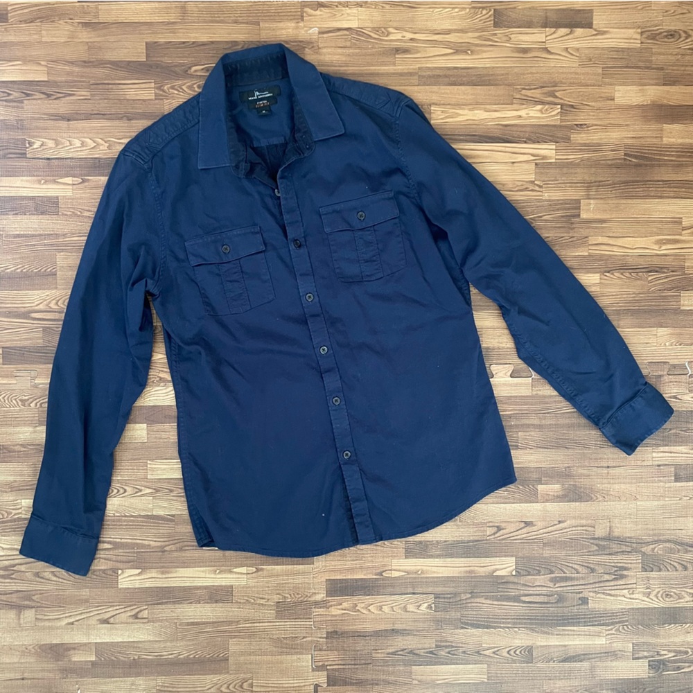 Marc Anthony Men’s Navy Blue Slim Fit Stretch Button-Up Long Sleeve Shirt Medium